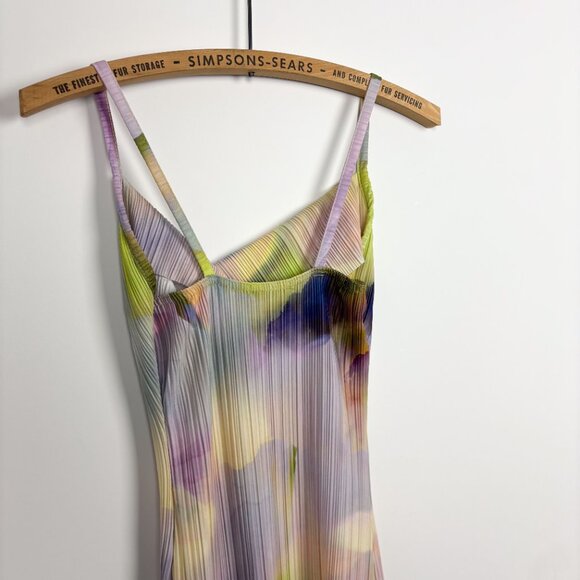 PrettyLittleThing Womens Watercolour Plissé Maxi Dress Multi Pastel Size 4 Cowl - Picture 8 of 8